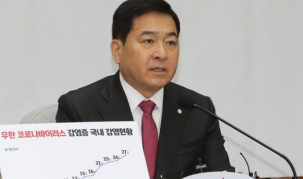 자유한국당 심재철 원내대표가 11일 오전 국회에서 열린 원내대책회의에서 발언을 하고 있다.