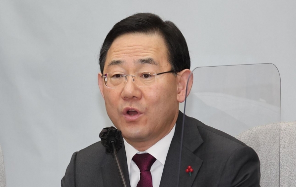 국민의힘 주호영 원내대표가 6일 오전 서울 여의도 국회에서 열린 원내대책회의에서 발언하고 있다.