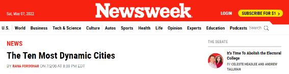 newsweek는 2006.7.2. 고양시를 가장 역동적인 10대 도시 중 하나로 선정했다. / 당시 뉴스위크 원문기사 캡처